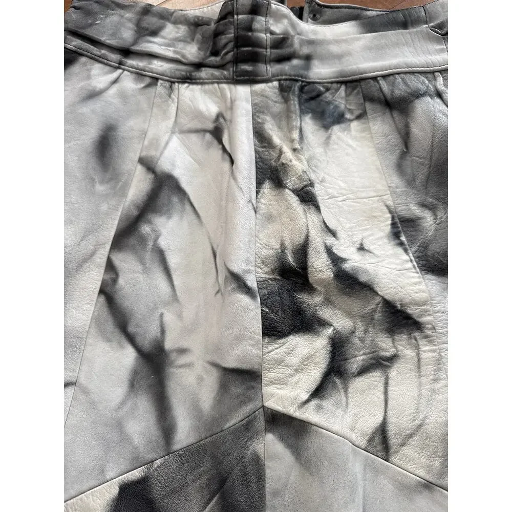 1980s Black White Leather Patchwork A-Line Skirt Medium